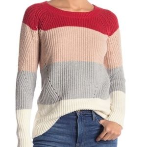 NWT Lucky Brand Colorblock Pointelle Knit Sweater